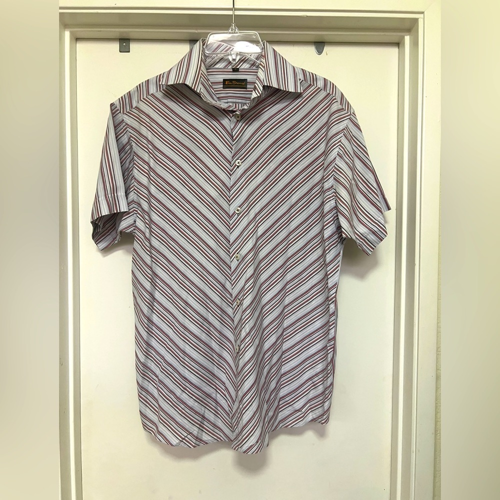 Ben Sherman striped, short sleeve, button up - size L. Blue/red